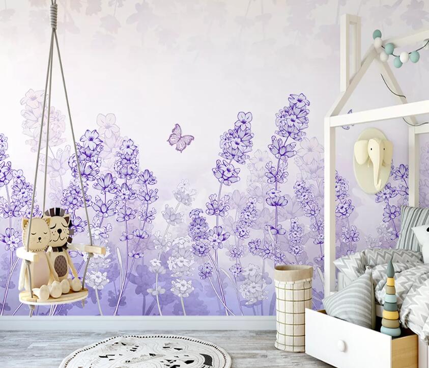3D Purple Flowers WC44 Wall Murals Wallpaper AJ Wallpaper 2