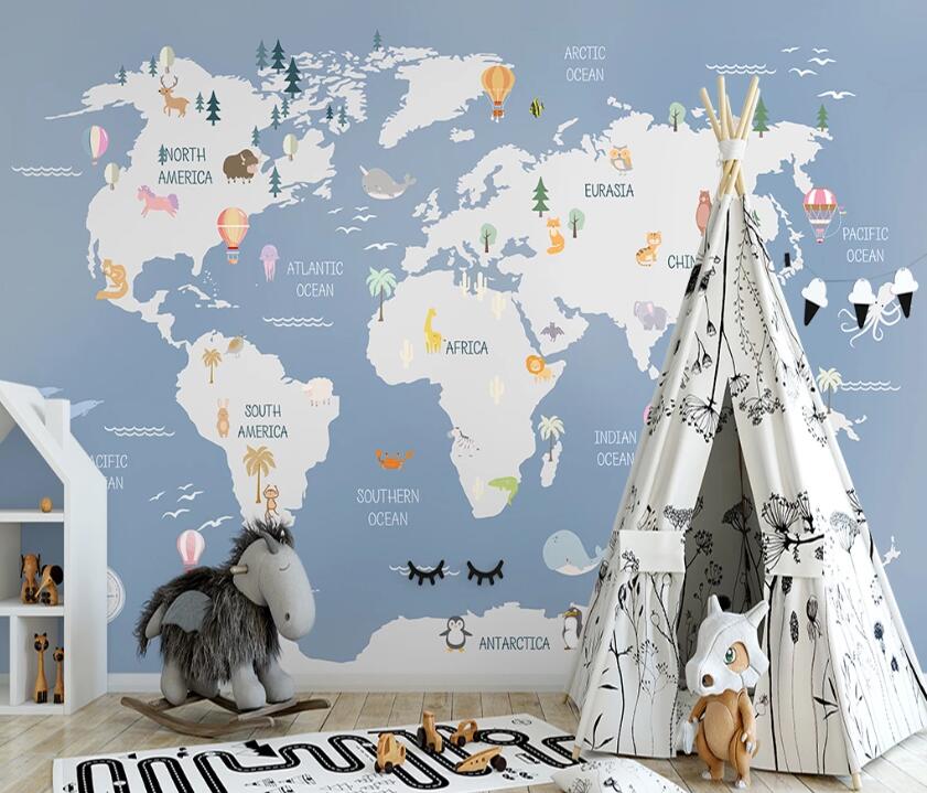 3D Giraffe Fox Map WC2655 Wall Murals