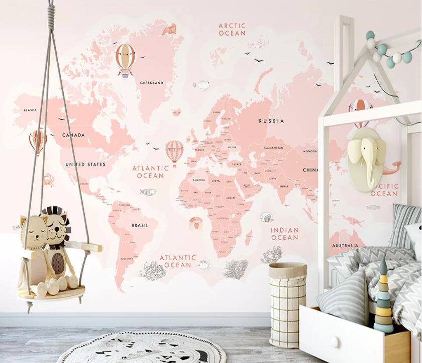 3D Pink English Map WC2652 Wall Murals