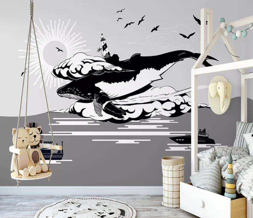 3D Black Whale WC25 Wall Murals Wallpaper AJ Wallpaper 2