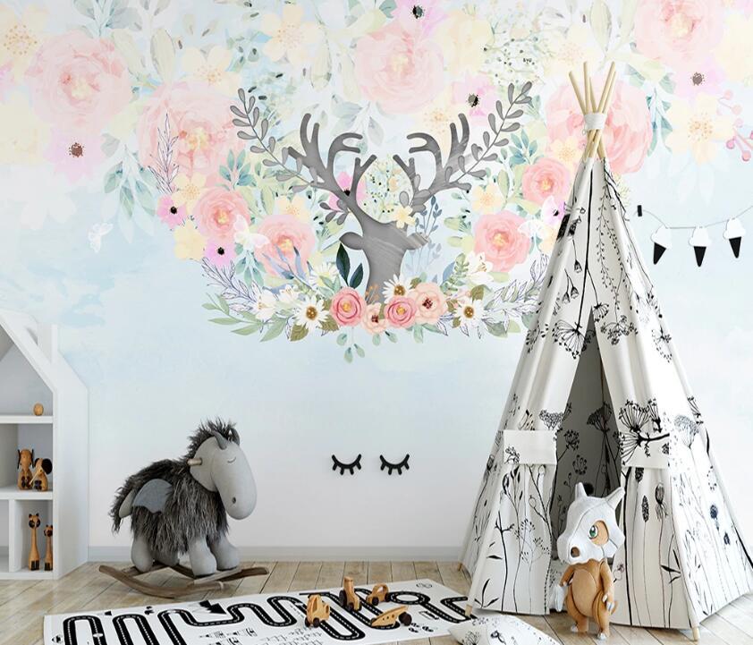 3D Antler Flower WC16 Wall Murals Wallpaper AJ Wallpaper 2