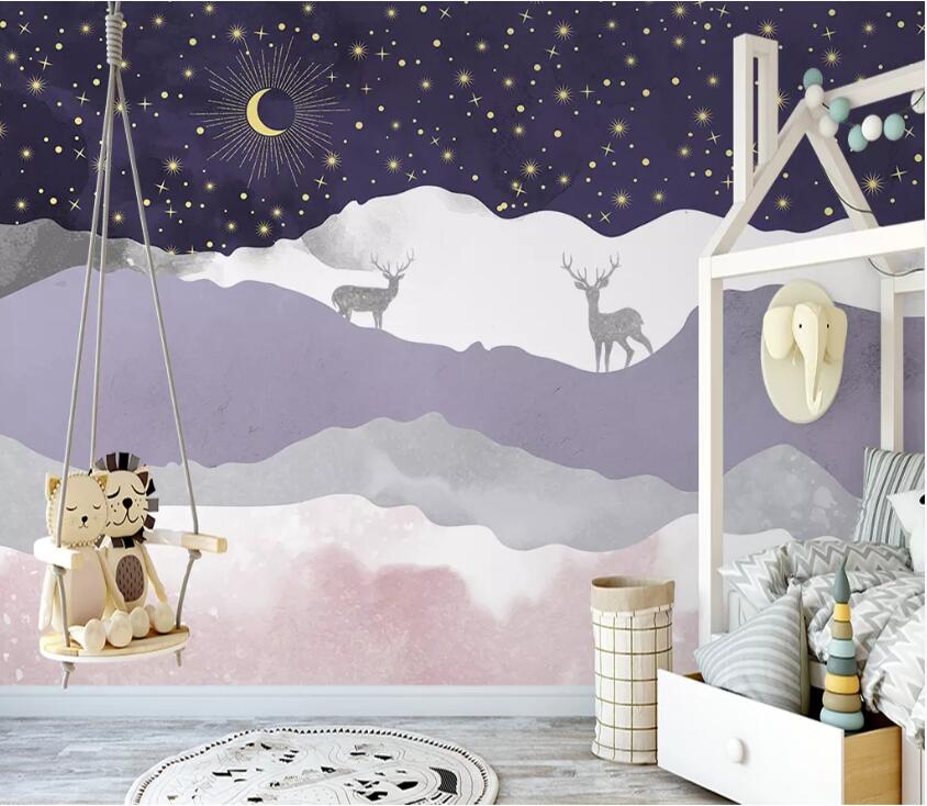 3D Starry Sky Deer WC2634 Wall Murals