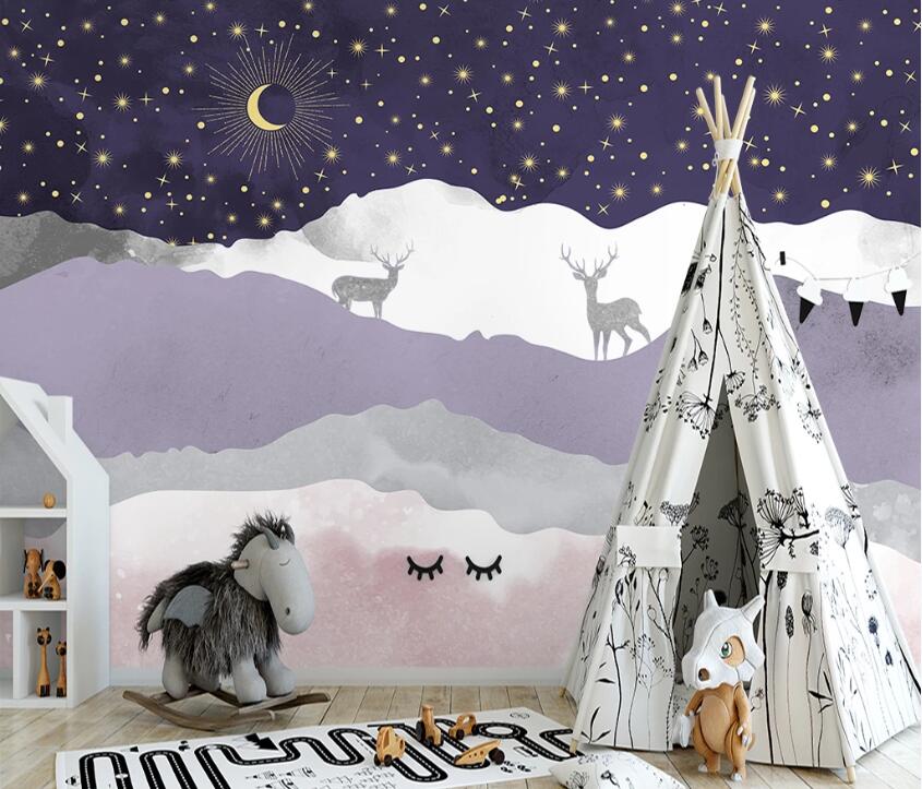 3D Starry Sky Deer WC2634 Wall Murals