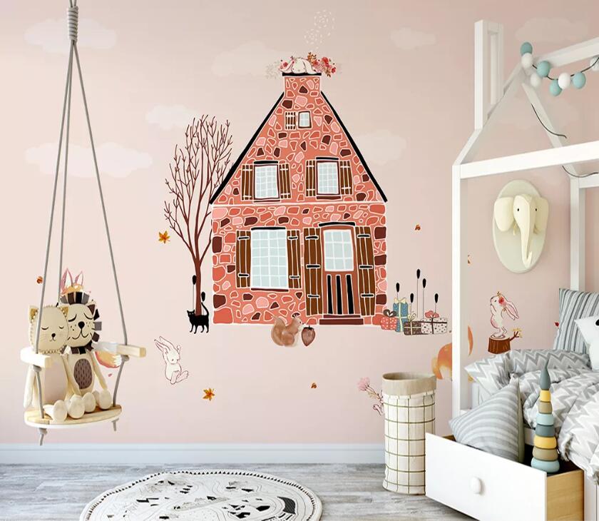 3D Red House Dog WC2598 Wall Murals