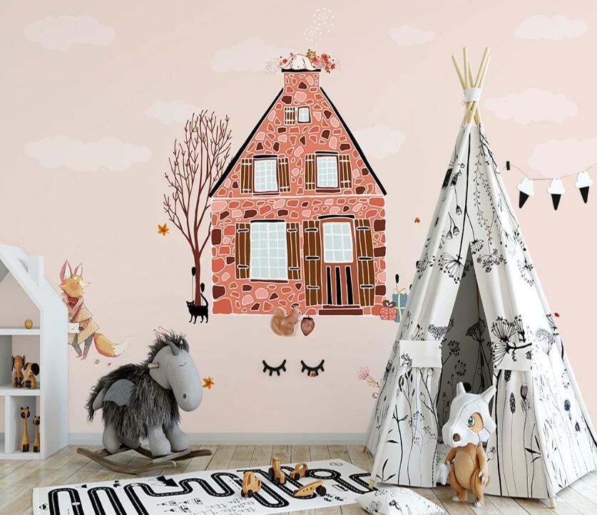 3D Pink House WC09 Wall Murals Wallpaper AJ Wallpaper 2