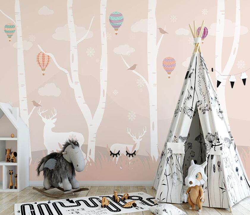 3D White Tree Deer WC2597 Wall Murals
