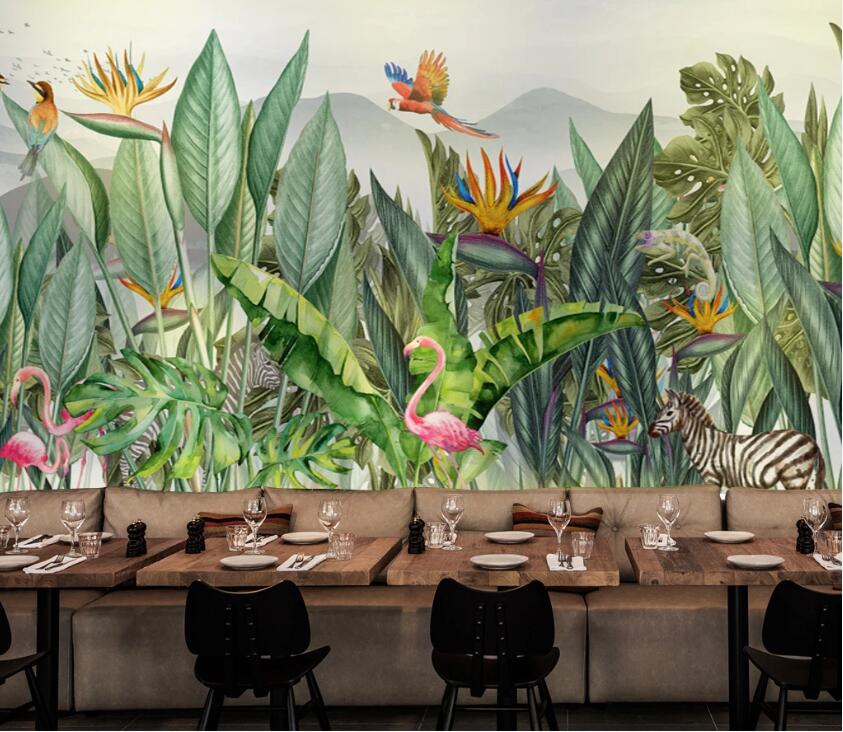 3D Flamingo Plant WC58 Wall Murals Wallpaper AJ Wallpaper 2