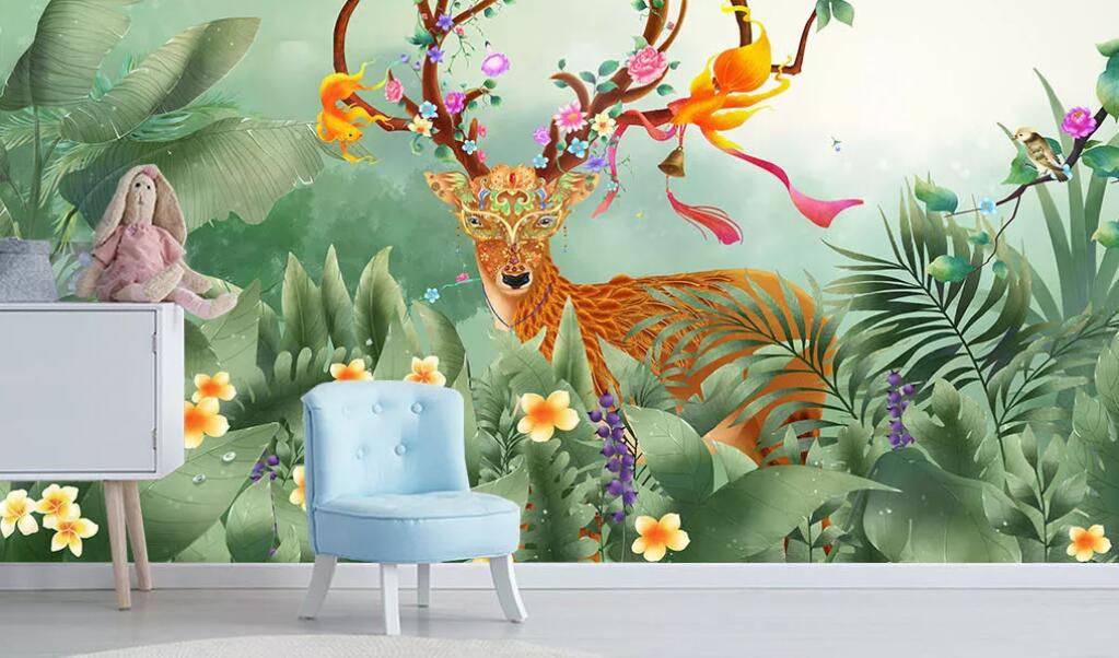 3D Rainforest Deer WC2512 Wall Murals