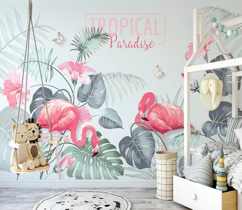 3D Pink Flamingo WC50 Wall Murals Wallpaper AJ Wallpaper 2