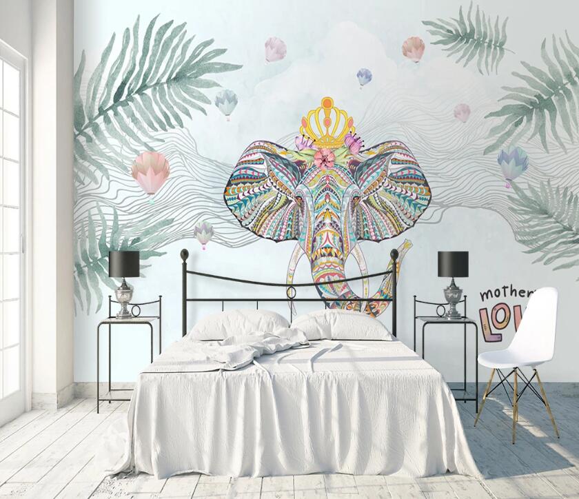3D Elephant Leaves WC2467 Wall Murals