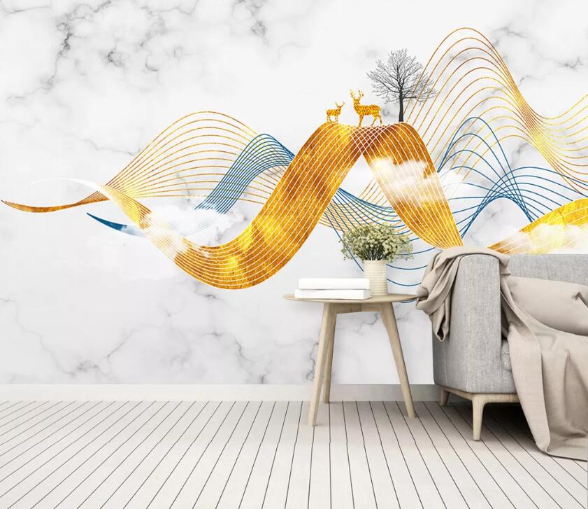 3D Deer Gold WC2449 Wall Murals