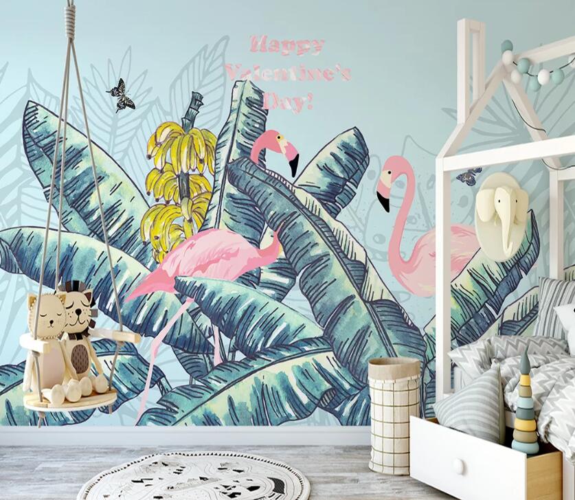 3D Flamingo Banana WC2433 Wall Murals