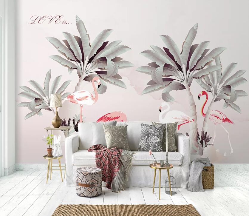 3D Flamingo Plant WC71 Wall Murals Wallpaper AJ Wallpaper 2