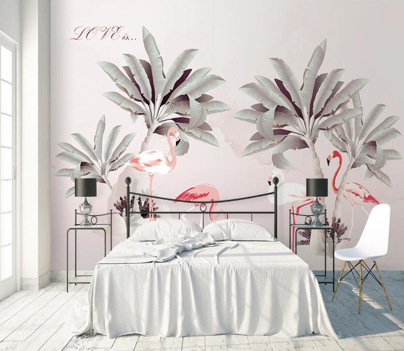3D Flamingo Plant WC71 Wall Murals Wallpaper AJ Wallpaper 2