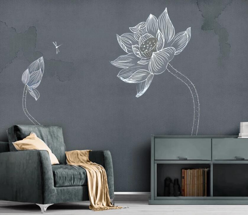 3D Lotus Line WC94 Wall Murals Wallpaper AJ Wallpaper 2