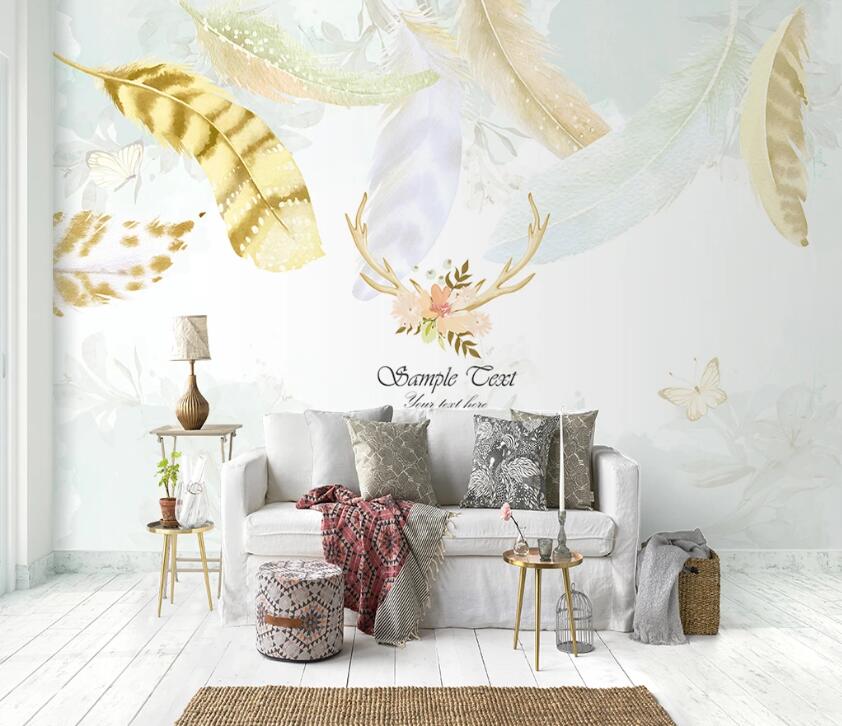 3D Golden Feather WC83 Wall Murals Wallpaper AJ Wallpaper 2
