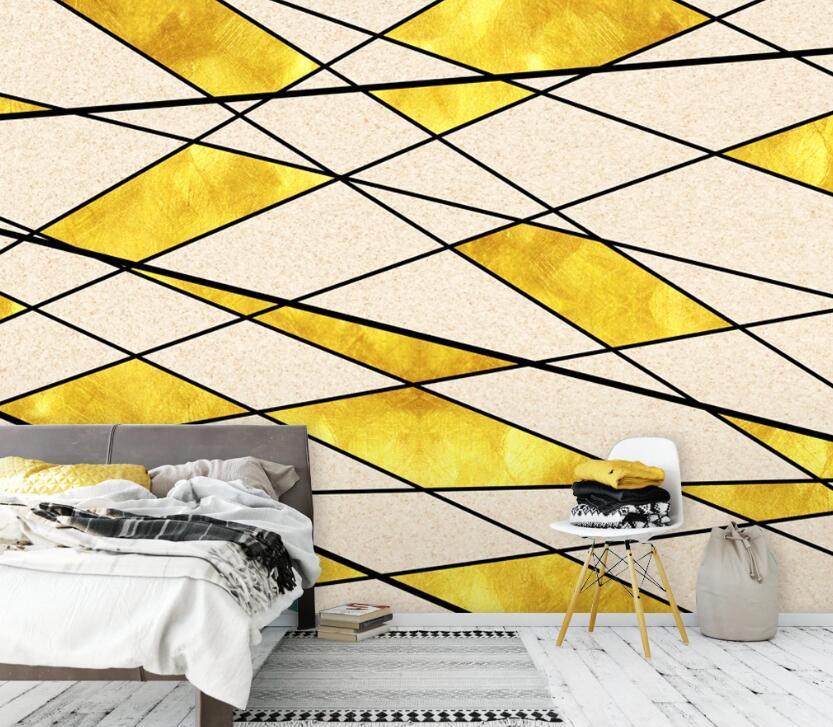 3D Golden Geometry WC56 Wall Murals Wallpaper AJ Wallpaper 2