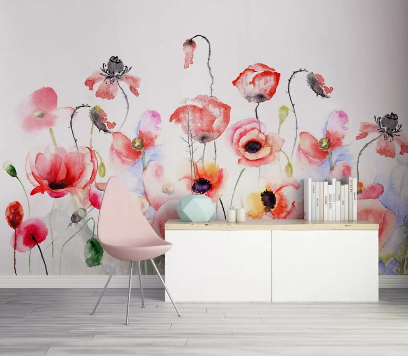 3D Red Flower WC52 Wall Murals Wallpaper AJ Wallpaper 2