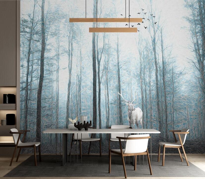 3D Foggy Forest WC49 Wall Murals Wallpaper AJ Wallpaper 2