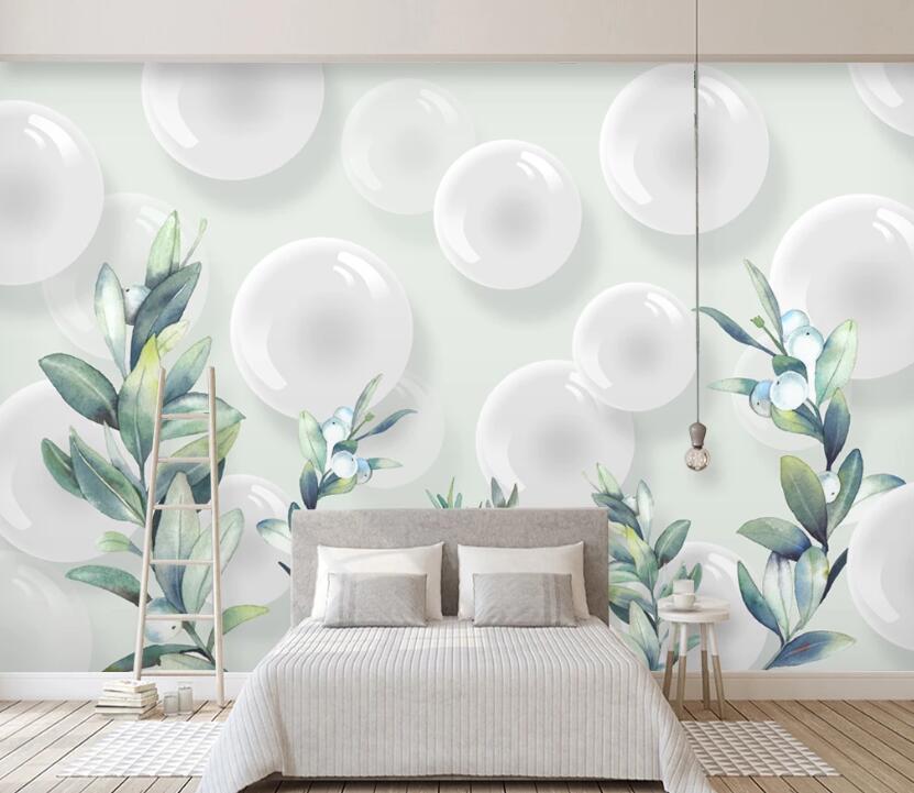 3D Circle Green Leaf WC32 Wall Murals Wallpaper AJ Wallpaper 2