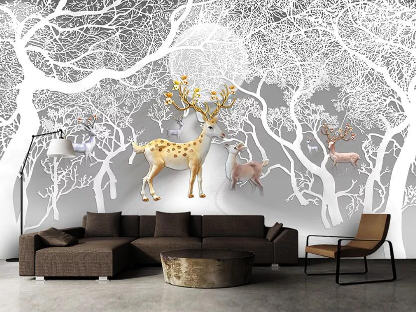 3D Moon Powder Deer WC2314 Wall Murals