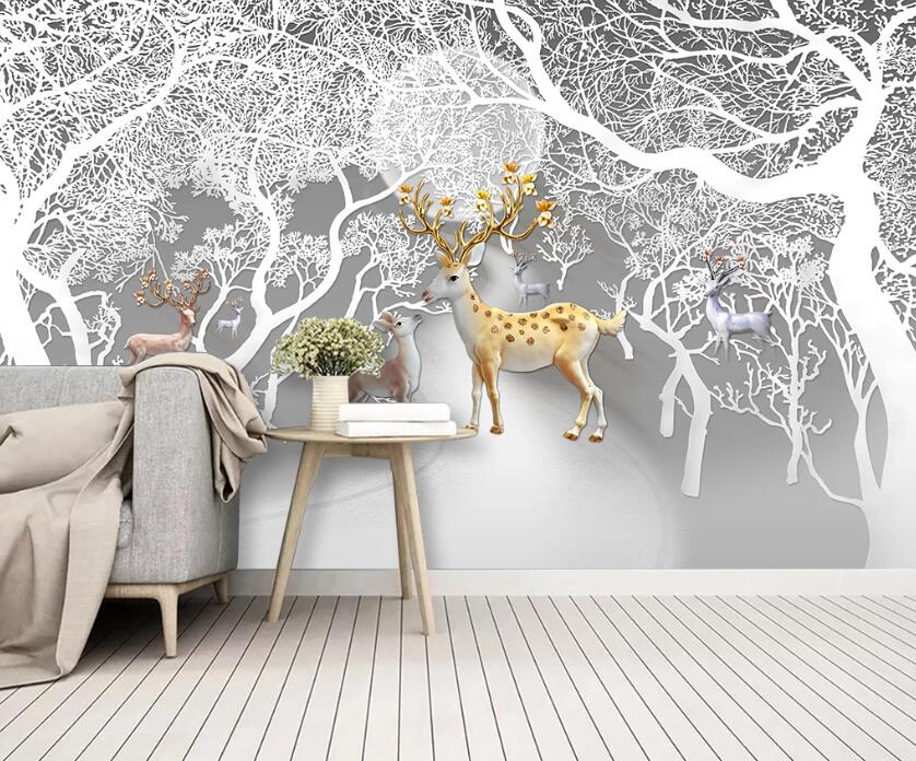 3D Moon Powder Deer WC2314 Wall Murals