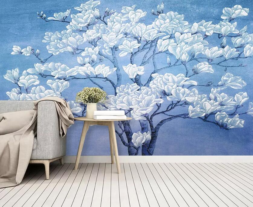 3D White Flowers WC23 Wall Murals Wallpaper AJ Wallpaper 2