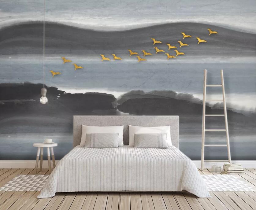 3D Golden Bird WC20 Wall Murals Wallpaper AJ Wallpaper 2