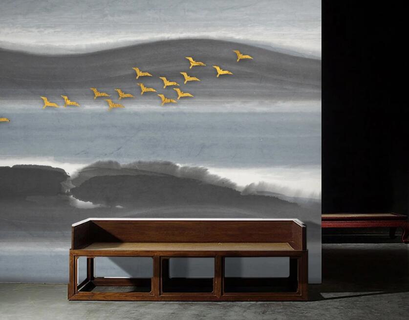 3D Golden Bird WC20 Wall Murals Wallpaper AJ Wallpaper 2