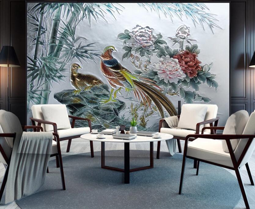3D Bamboo Parrot WC2293 Wall Murals