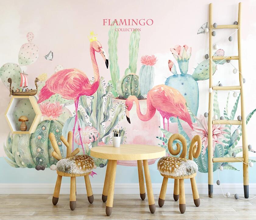 3D Flamingo Cactus WC2273 Wall Murals