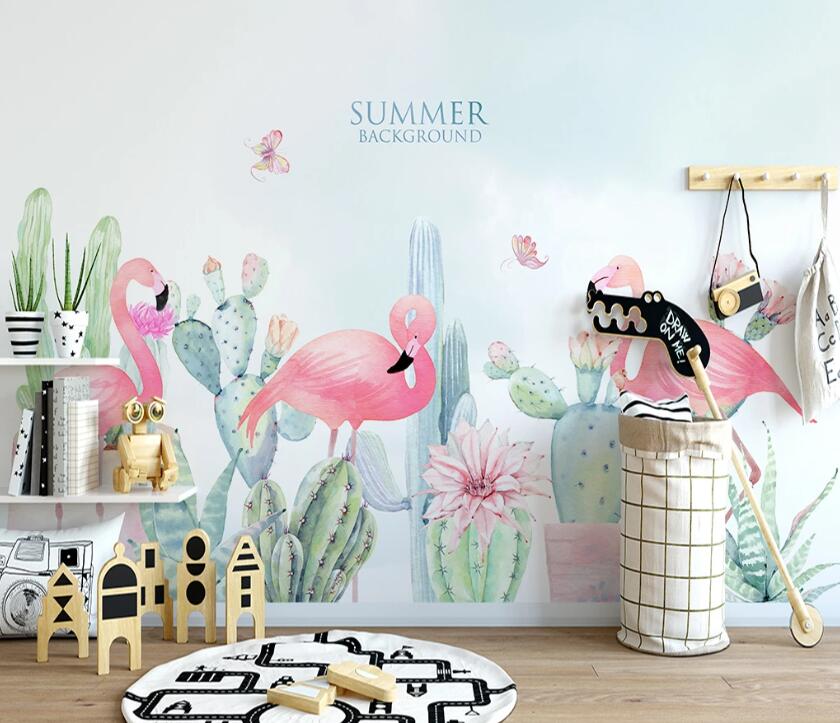 3D Pink Flamingo WC89 Wall Murals Wallpaper AJ Wallpaper 2