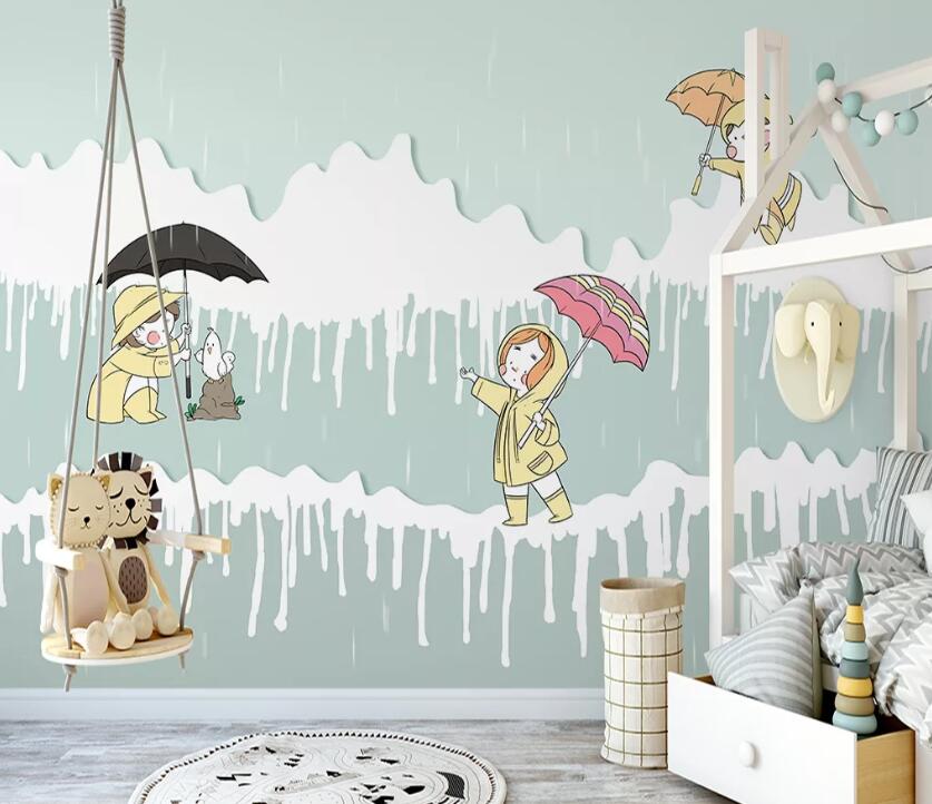 3D Raining Umbrella WC2235 Wall Murals