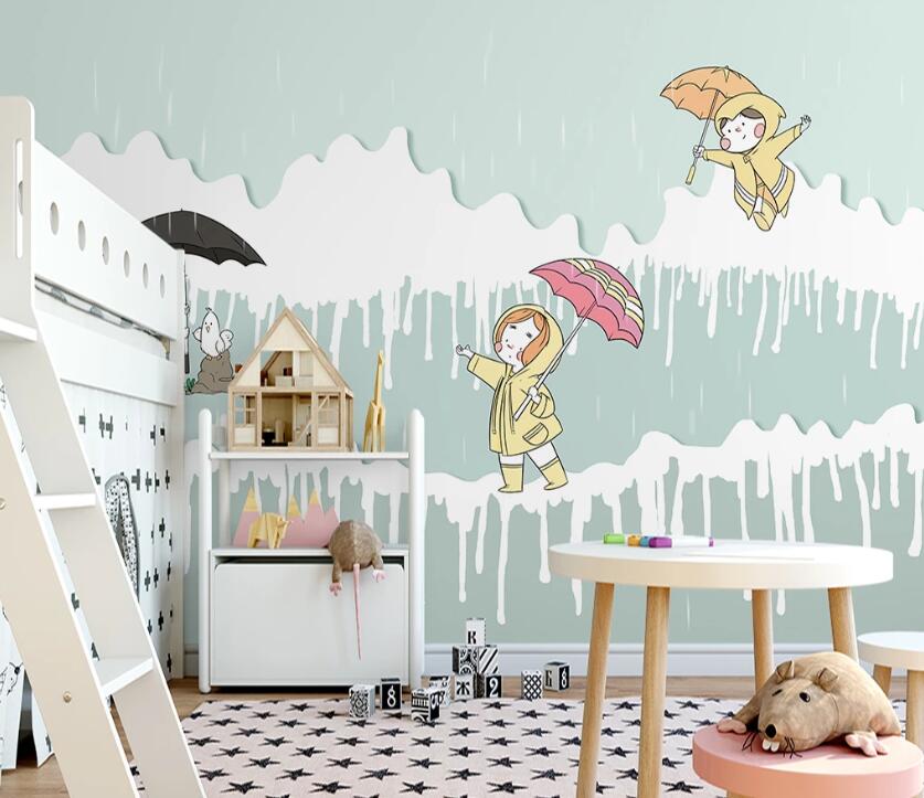 3D Raining Umbrella WC2235 Wall Murals