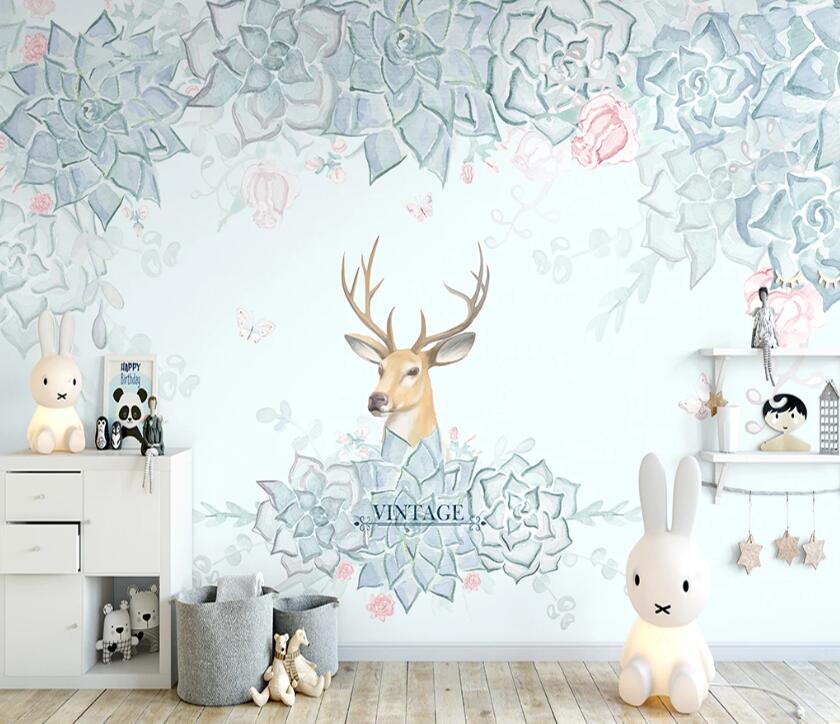 3D Red Rose Deer WC2227 Wall Murals