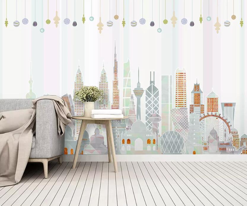 3D Colored Building WC2226 Wall Murals