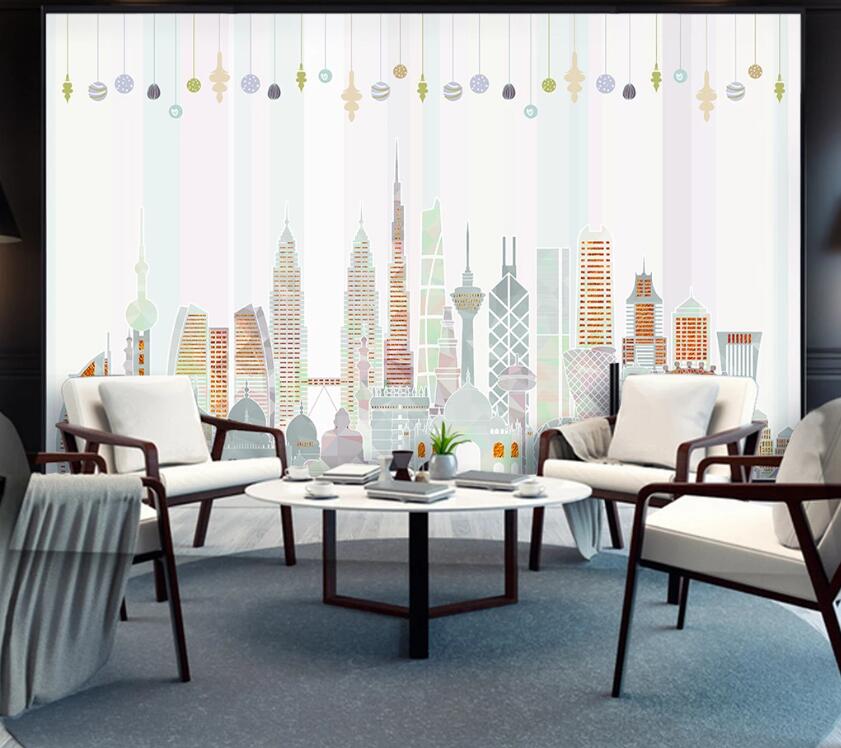 3D Colored Building WC2226 Wall Murals