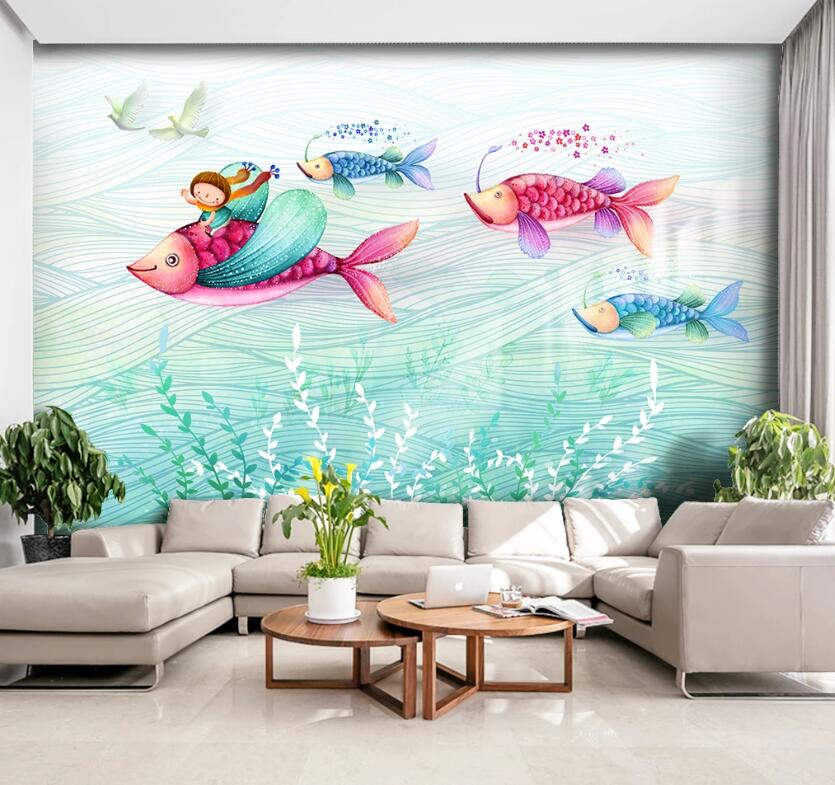 3D Seaweed Fish WC2195 Wall Murals