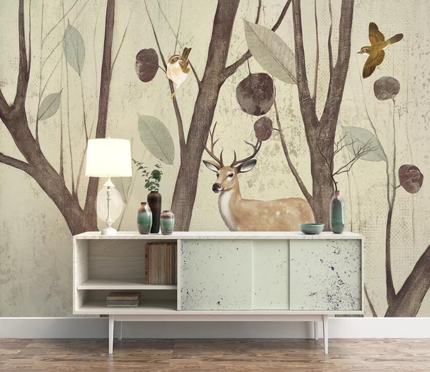 3D Fawn Leaves WC70 Wall Murals Wallpaper AJ Wallpaper 2