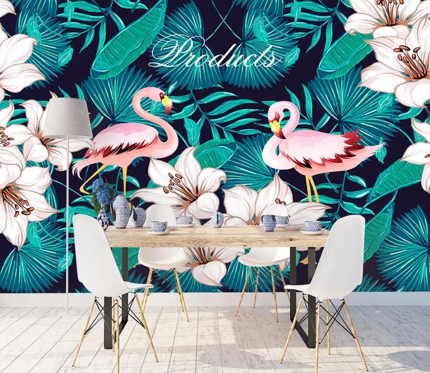 3D Flamingo Leaves WC65 Wall Murals Wallpaper AJ Wallpaper 2