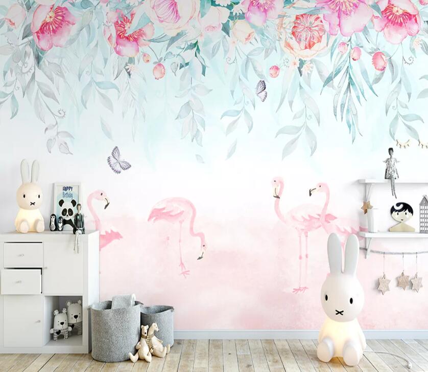 3D Flamingo Flowers WC60 Wall Murals Wallpaper AJ Wallpaper 2