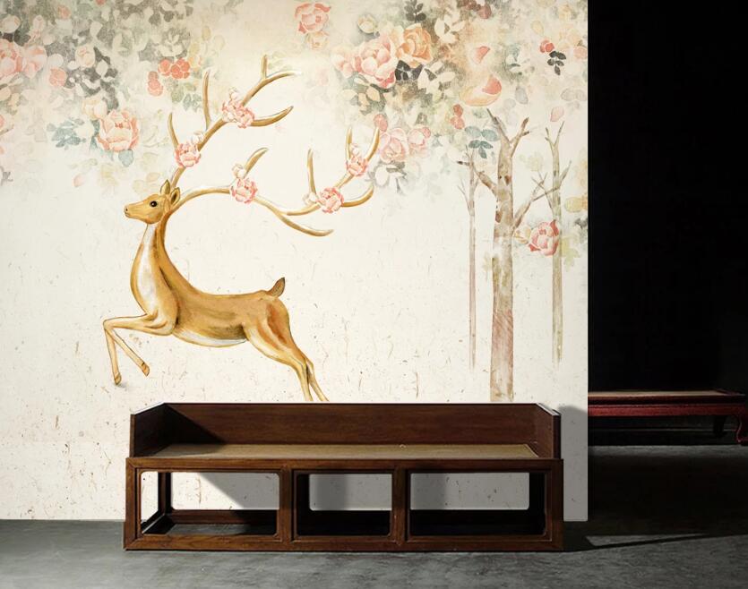 3D Flower Fawn WC26 Wall Murals Wallpaper AJ Wallpaper 2