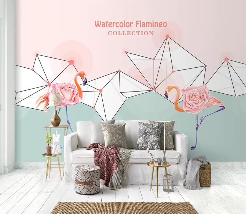 3D Pink Flamingo WC23 Wall Murals Wallpaper AJ Wallpaper 2