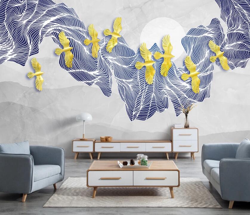 3D Golden Bird WC19 Wall Murals Wallpaper AJ Wallpaper 2