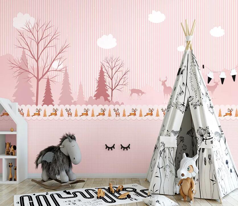 3D Pink Forest WC14 Wall Murals Wallpaper AJ Wallpaper 2