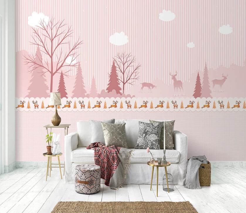 3D Pink Forest WC14 Wall Murals Wallpaper AJ Wallpaper 2
