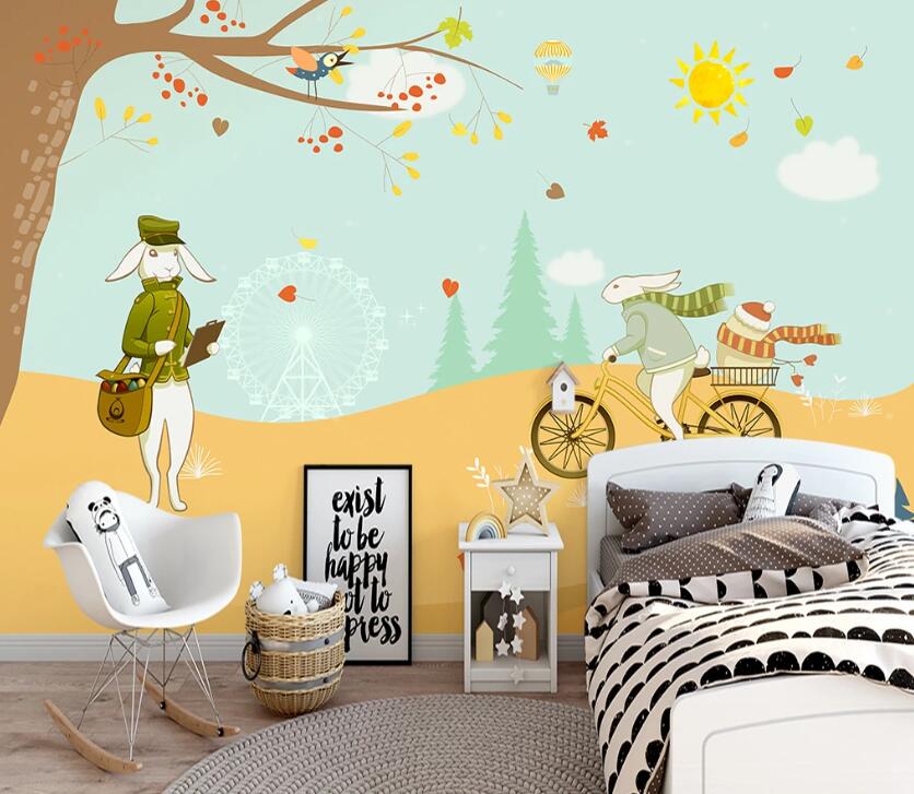 3D Bicycle Rabbit WC2128 Wall Murals