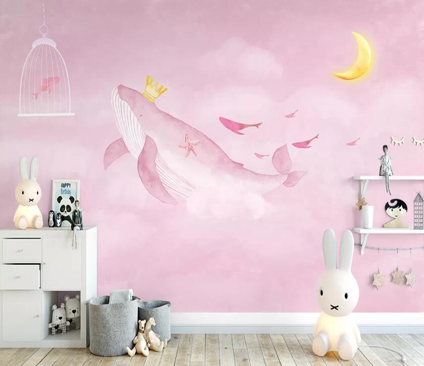 3D Pink Whale Moon WC2126 Wall Murals