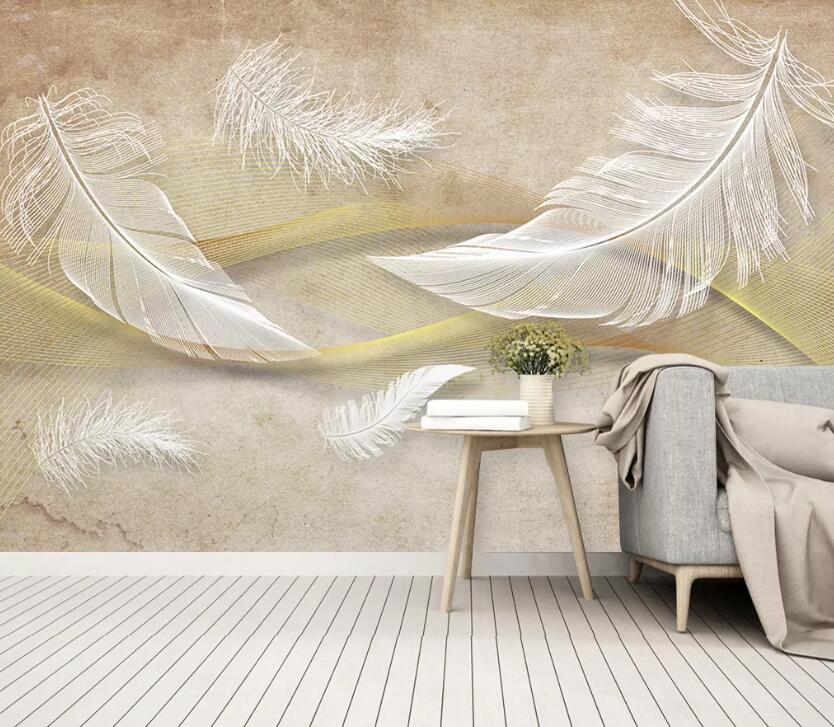 3D White Feather WC04 Wall Murals Wallpaper AJ Wallpaper 2