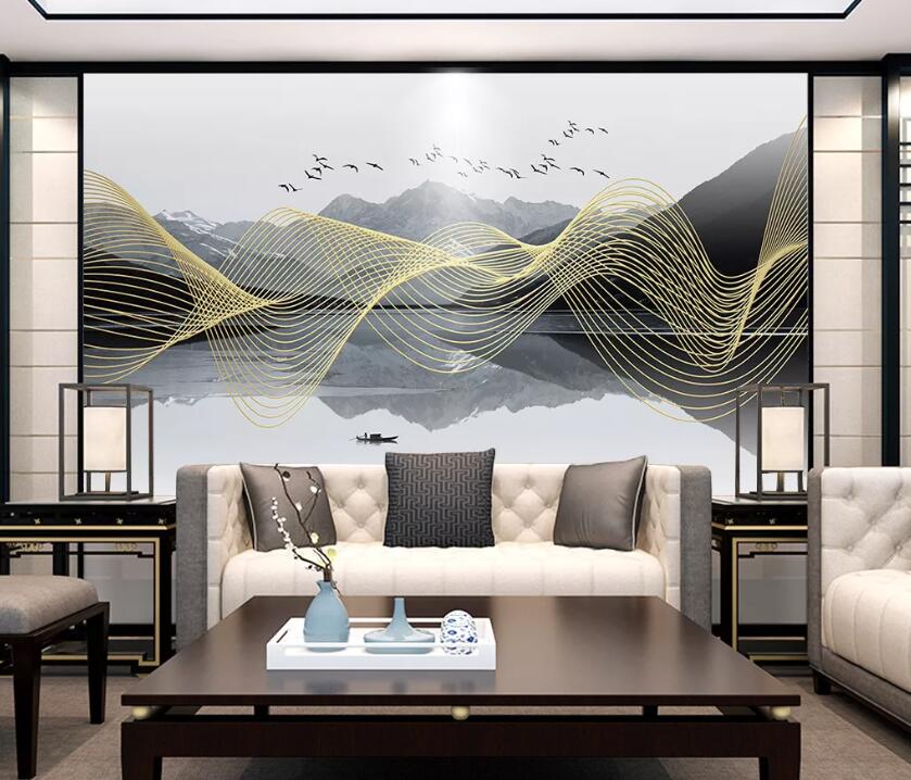 3D Yellow Wave WC68 Wall Murals Wallpaper AJ Wallpaper 2